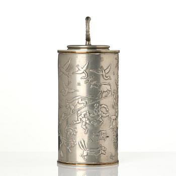 Nils Fougstedt, a pewter and brass jar model A 608, Firma Svenskt Tenn, Stockholm, 1932.