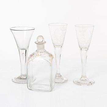 Six glass items, 18th-19th Century.