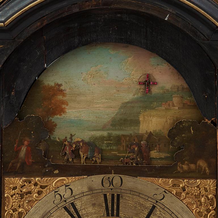 A George III ebonised and brass-mounted striking and musical automaton table clock, Stephen Rimbault, London, 1744-85.