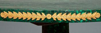 AN EMPIRE STYLE MALACHITE TABLE.