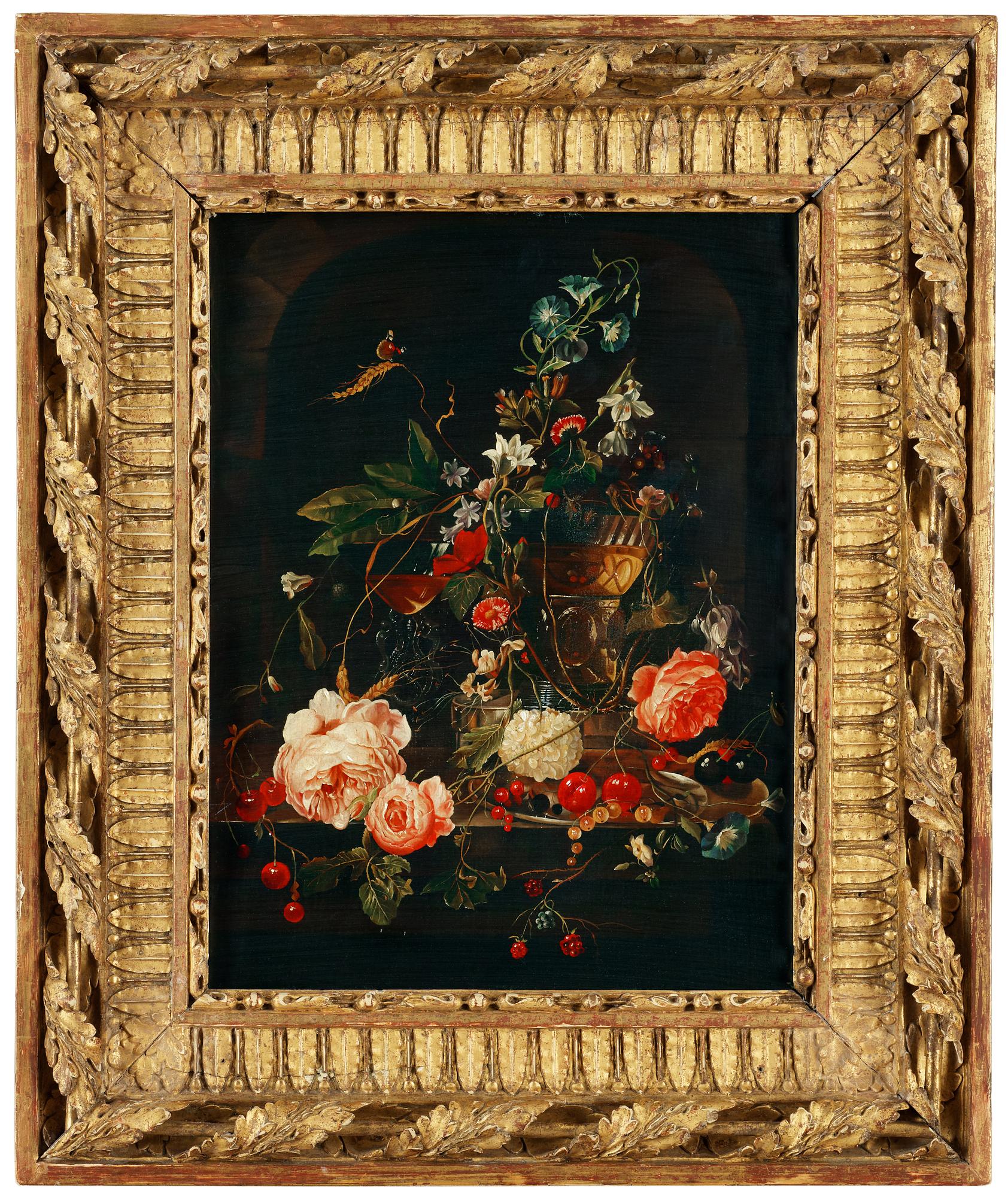 Jan Davidsz. de Heem Follower of, Still life with roses, sherries, goblets and cups.