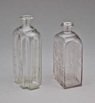 FLASKOR, 2 st, glas, 1800-tal.
