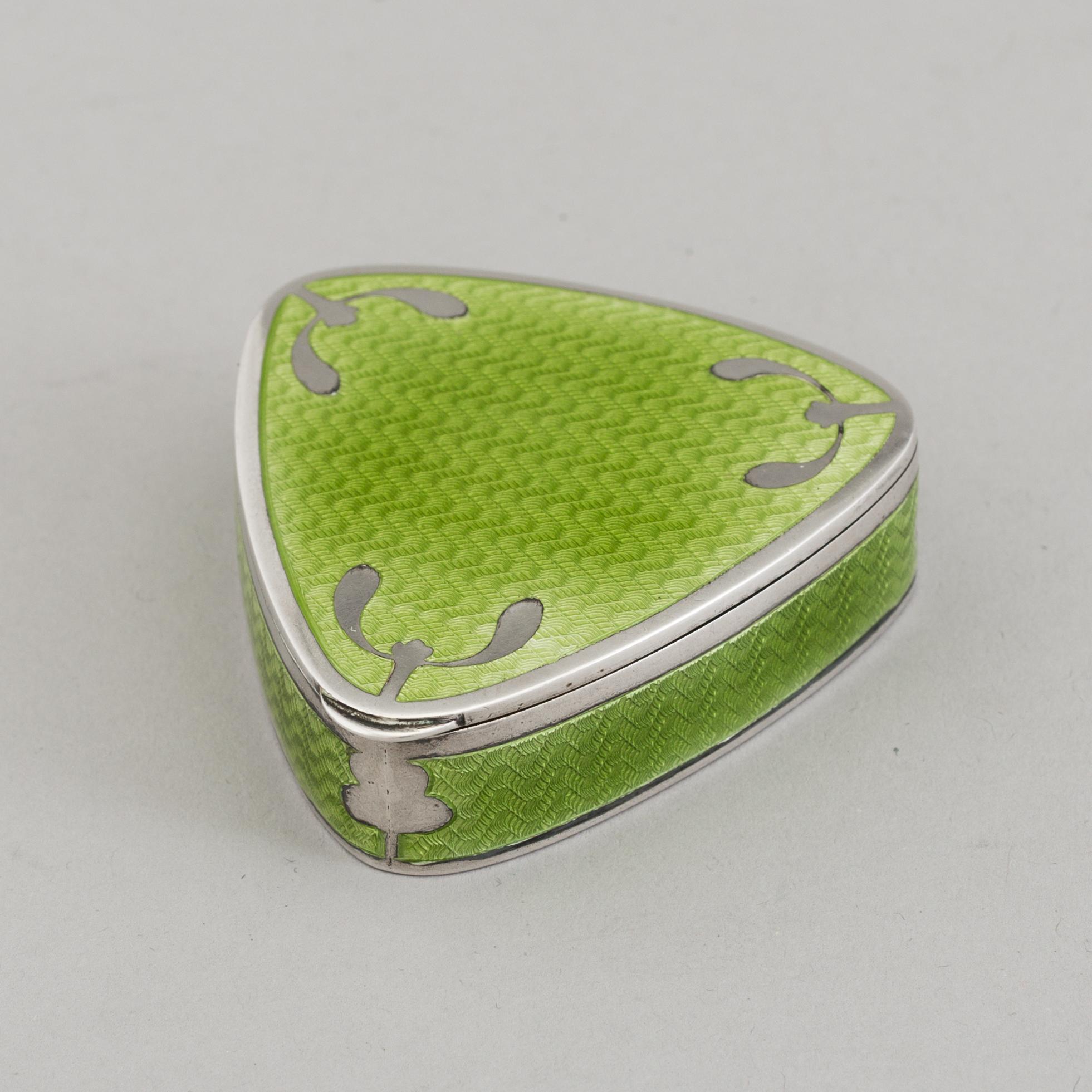 An Austrian Silver green guilloche enamel box, makers's mark Georg Adam Scheid, Vienna 1904.
