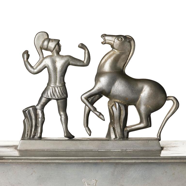 Oscar Antonsson, a "Hästbetvingaren" (Tamer of Horses) pewter box, Ystad-Metall, Sweden, 1932.