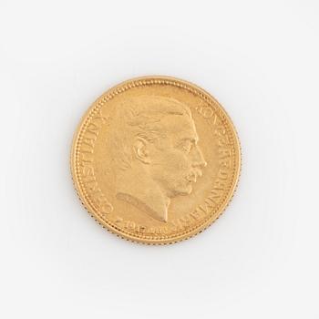 A Danish gold coin, 10 kroner 1917.