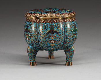 RÖKELSEKAR med LOCK, cloisonné. Qing dynastin, Jiaqing (1796-1820).