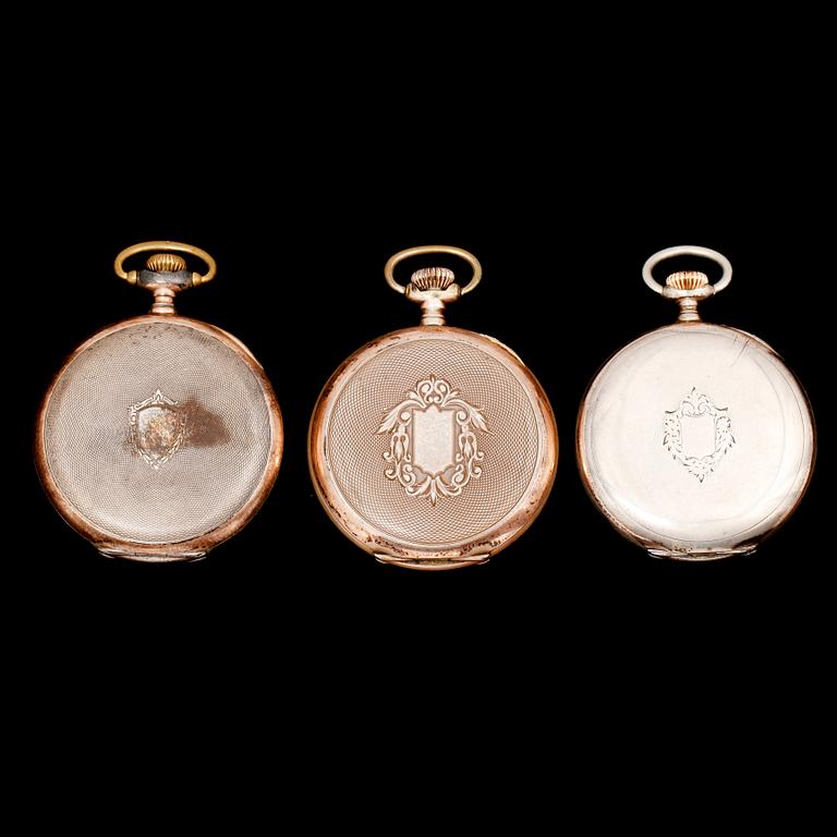 FICKUR, 3 st, silver, Longines, Zenith och Omega, sekelskiftet 1900.