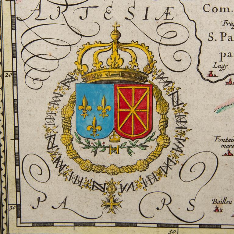 Jodocus Hondius, hand colored engraving, map France Pas-de-Calais, Amsterdam c 1630-50.
