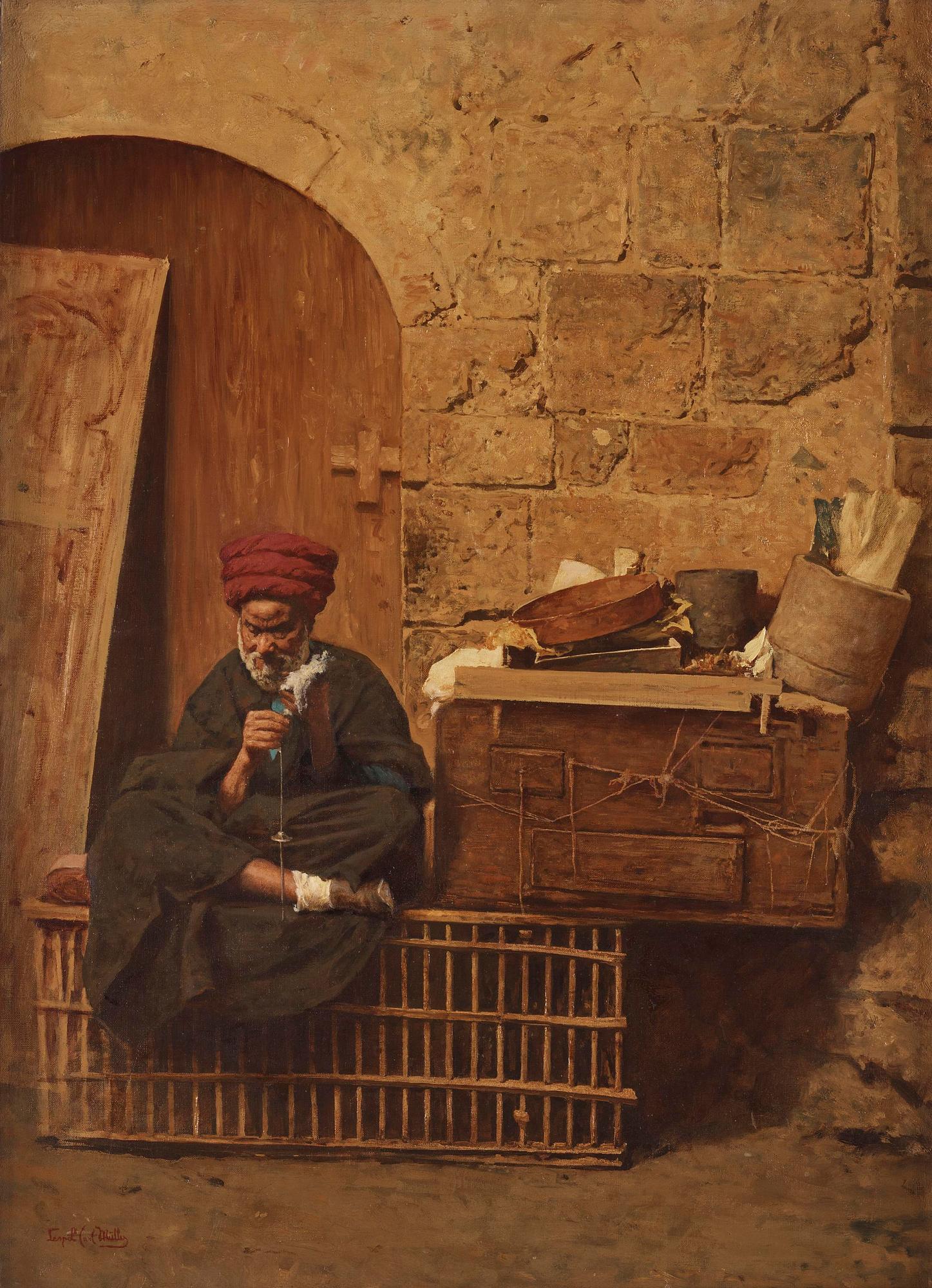 Leopold Carl Müller, Seated man in a red turban.
