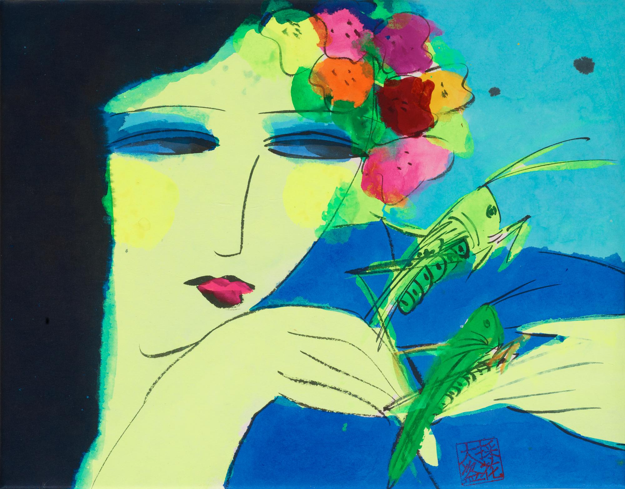 Walasse Ting, Woman with Grasshoppers.