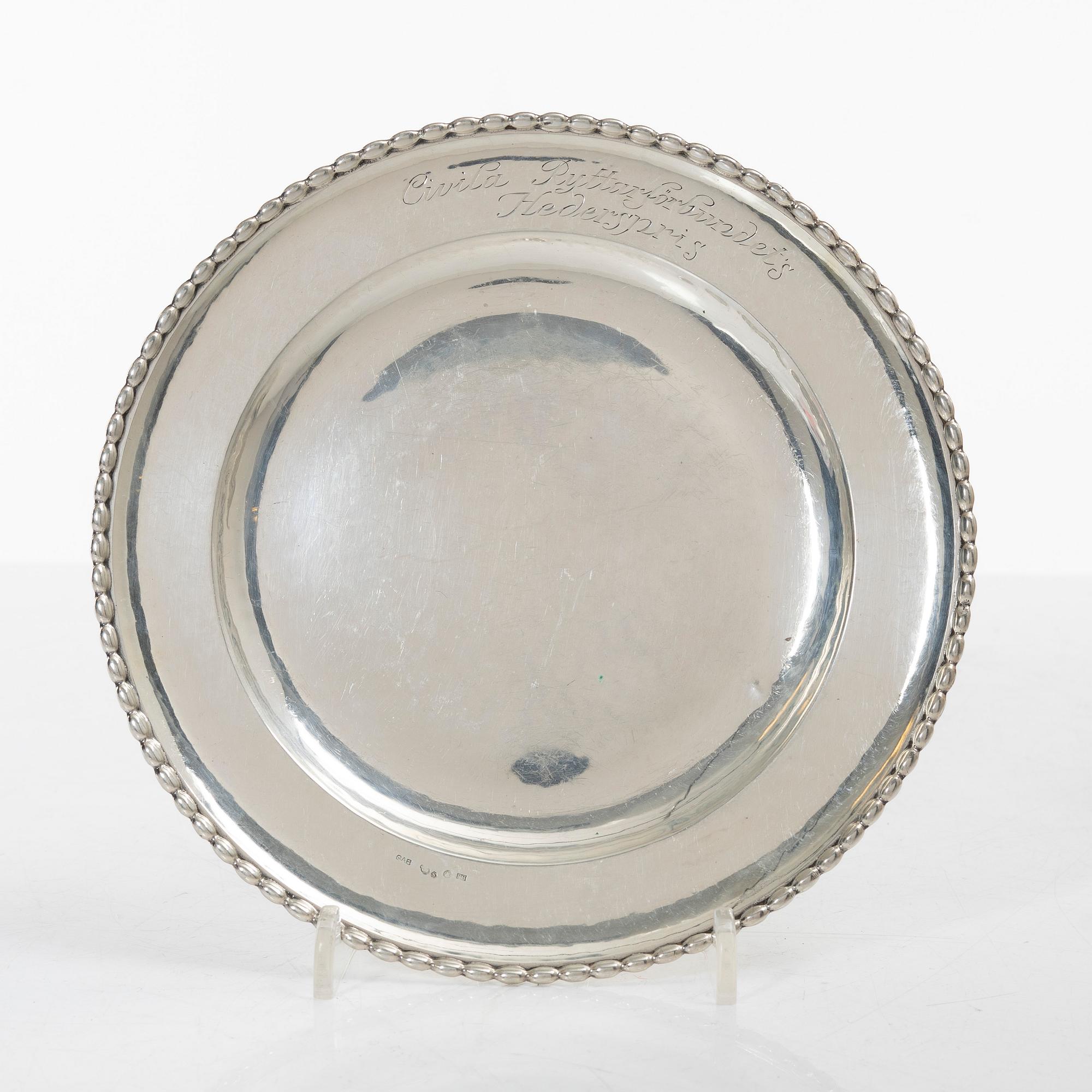 Three silver dishes,  with mark of GAB / CG Hallberg, Stockholm.