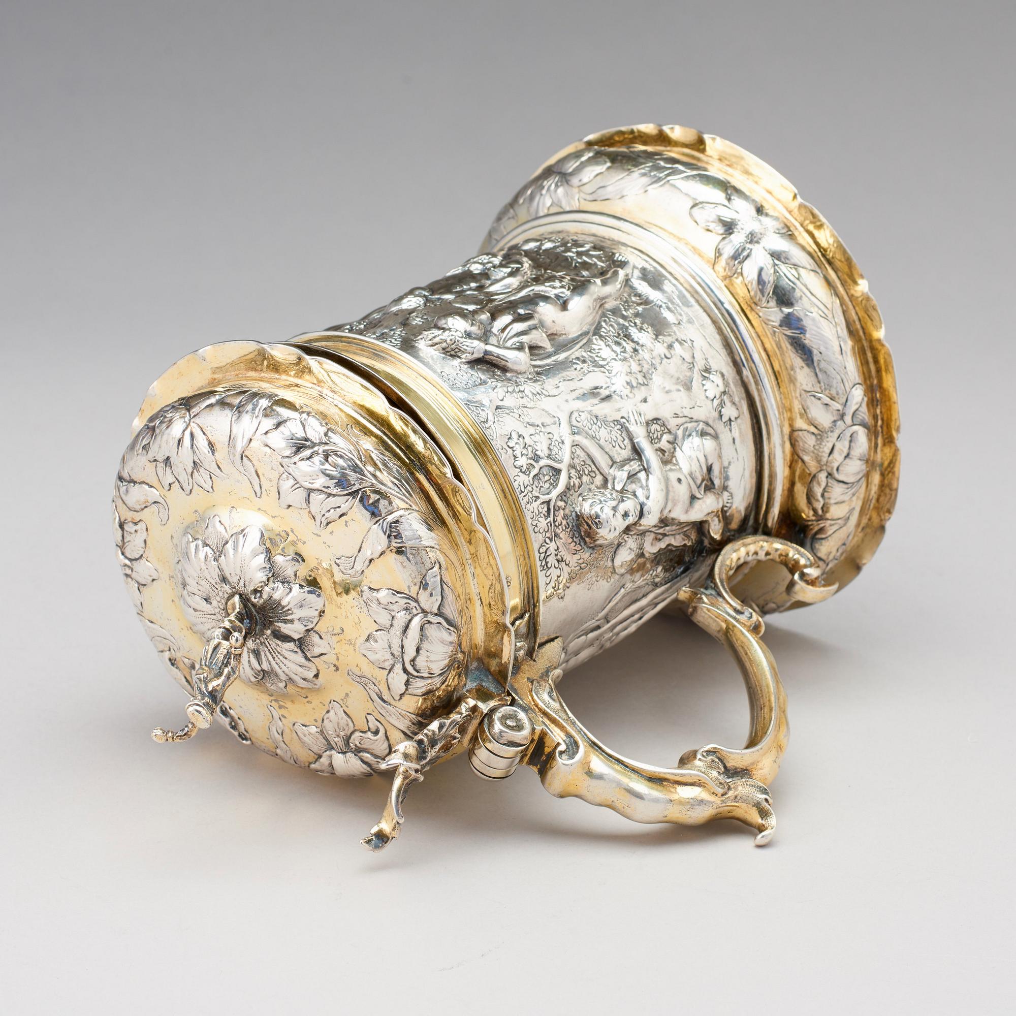 Peter Ohr I (Öhr) dryckeskanna, silver, Hamburg (verksam 1649-1662), barock.