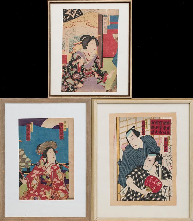 JAPANSKA TRÄSNITT 3 ST, bland annat Utagawa Kunisada Kochoro Toyokuni III.