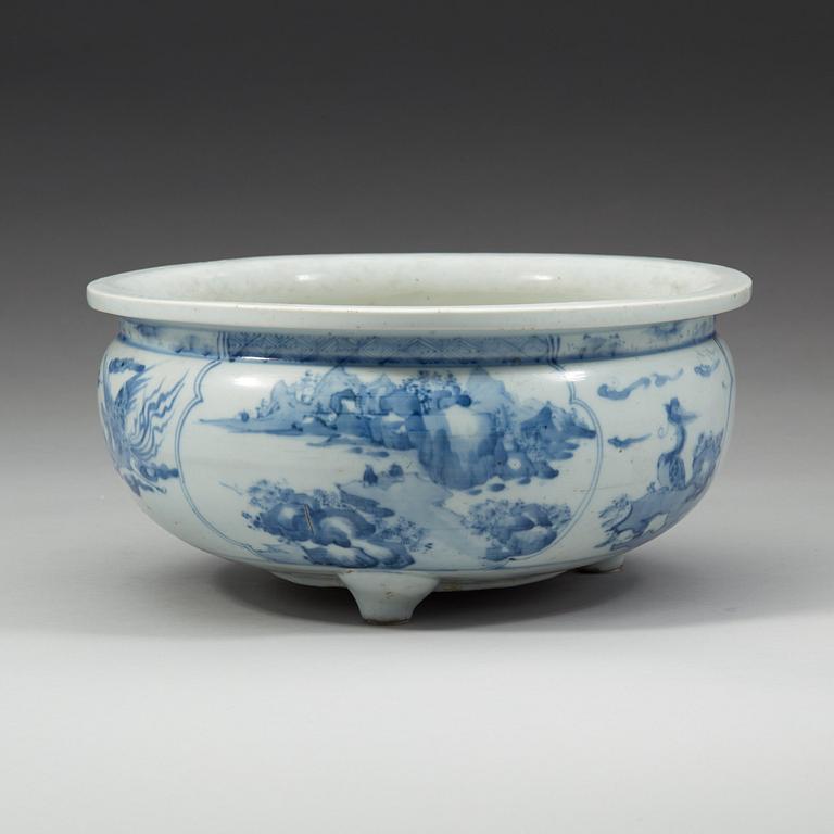 A blue and white Transitional censer, 17th Century.