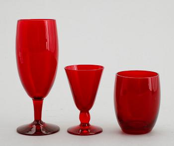 SERVISGLAS, 23 delar, rött glas, Reijmyre, 1900-talets mitt.