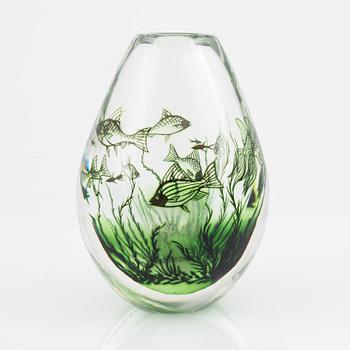 Edward Hald, a graal vase, Orrefors Sweden 1974.