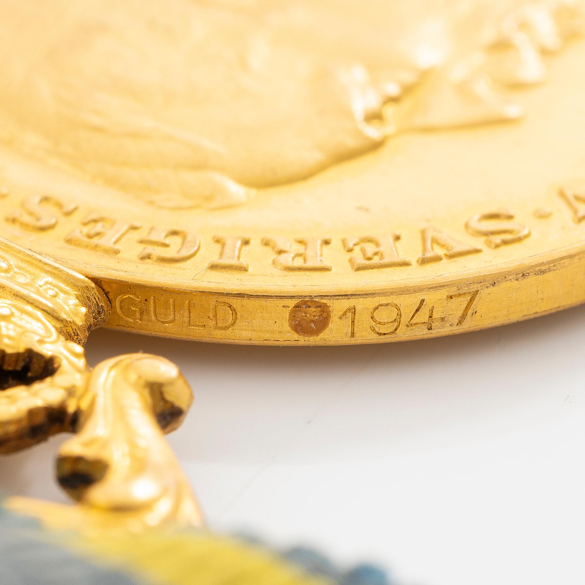 Medalj, Sverige, guld 18 K, "För nit & Redlighet" 1947.
