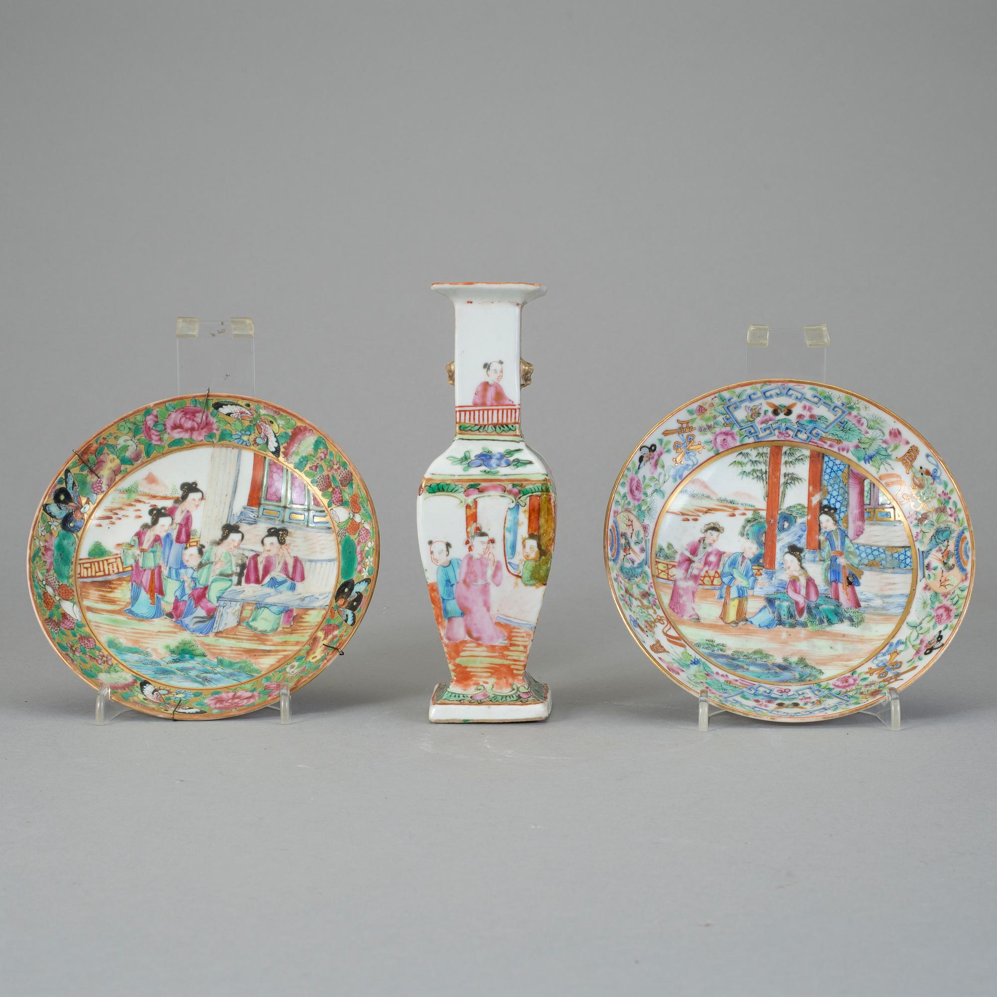 FAT, 2 st, samt VAS, sk kantonporslin, Kina, 1800-1900-tal.