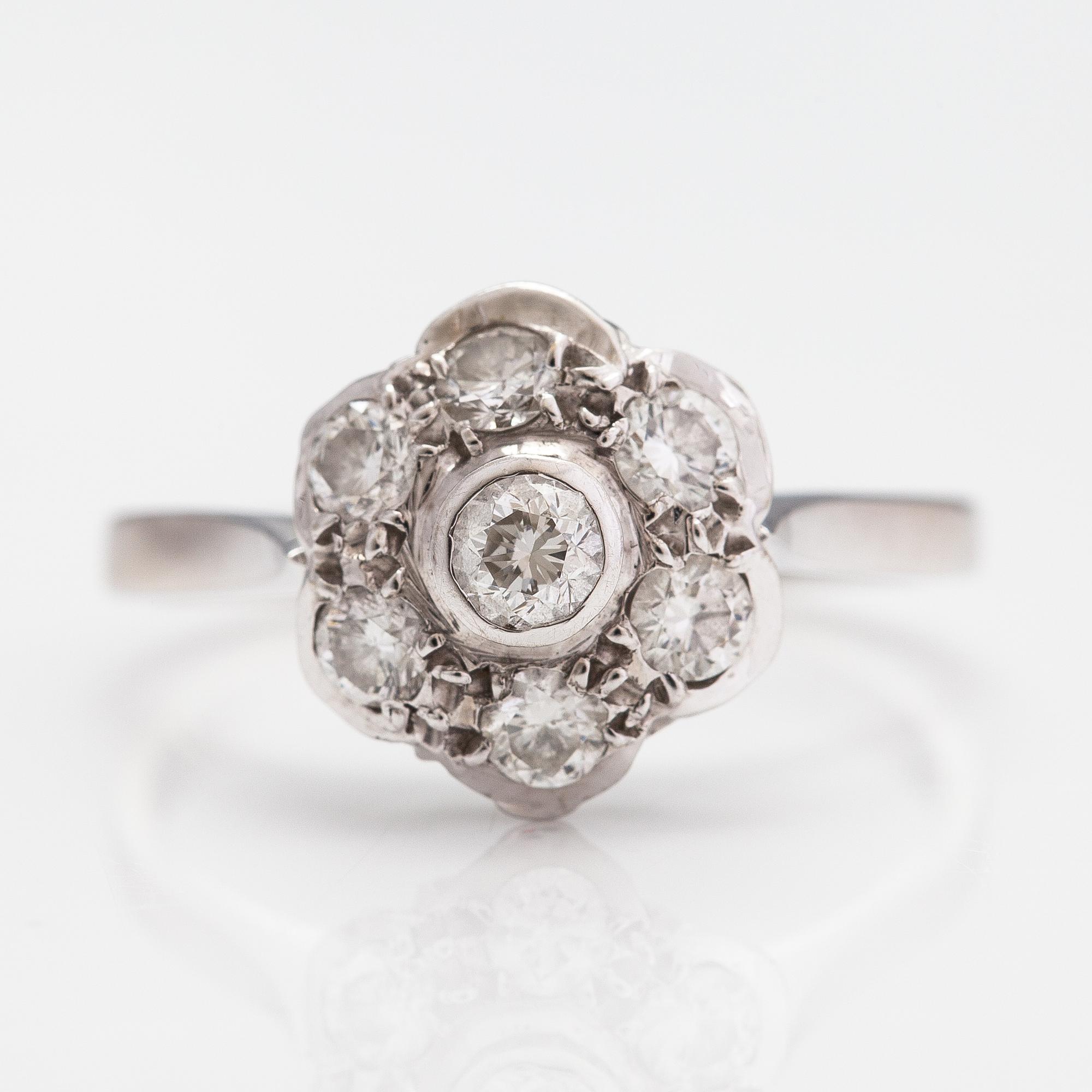 An 18K white gold ring with diamonds ca. 0.54 ct in total according to engraving. Finnish import marks.