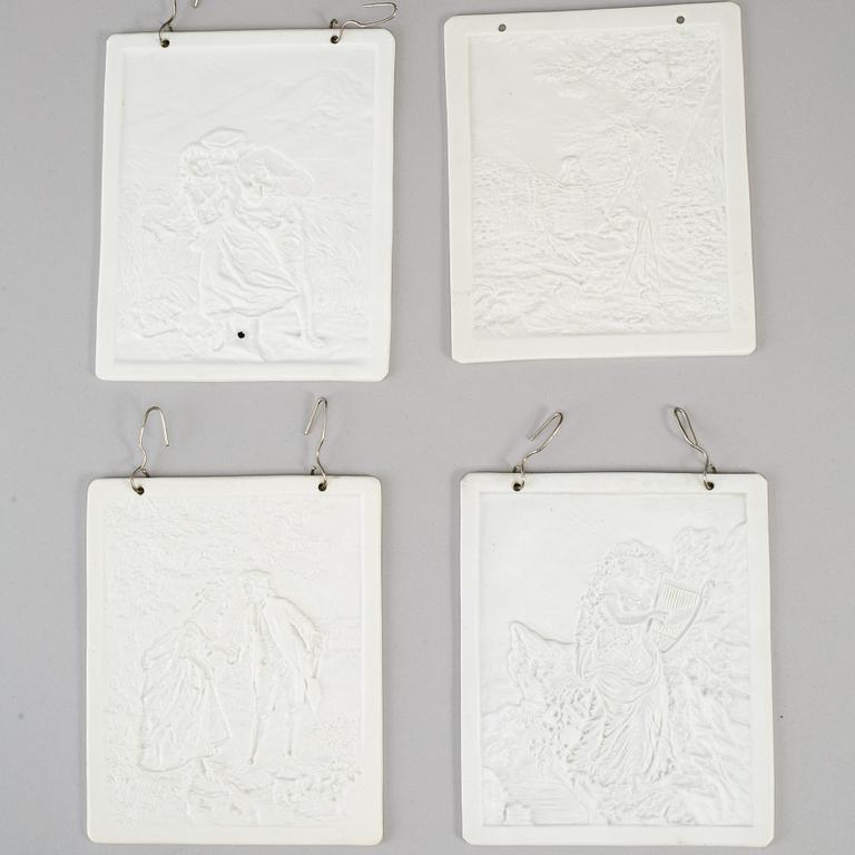 Four lithphane plaques, 19th century.