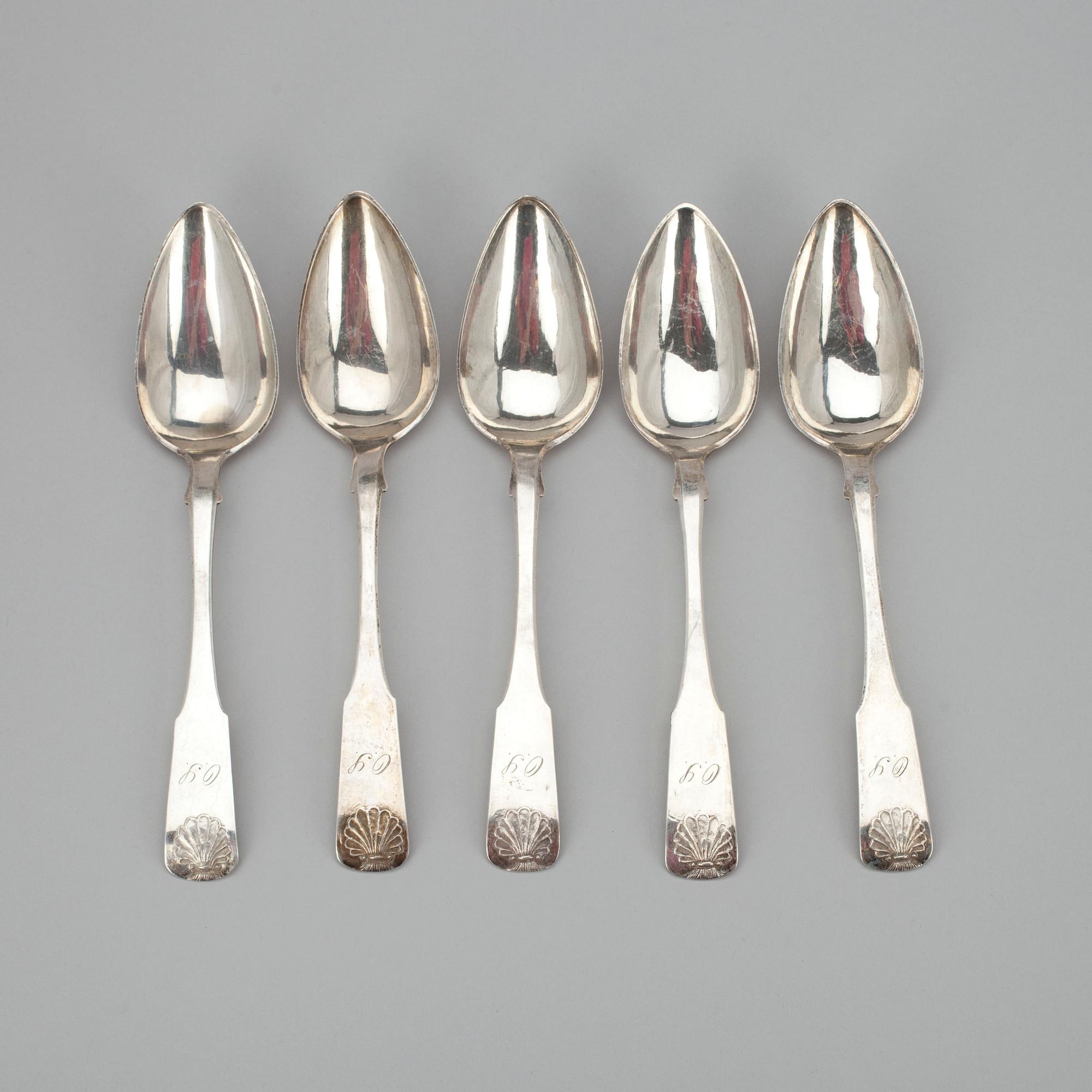 MATSKEDAR, 5 st, silver, Johan Festén (1855-1891), Jyväskylä. Vikt 263 g.