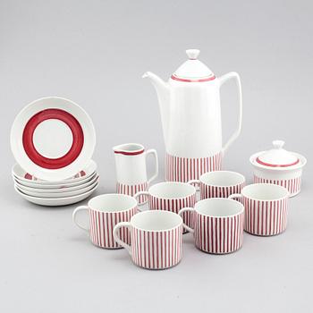 HERTHA BENGTSON, kaffeservis, nio delar, porslin, "Kadett Röd", Rörstrand, formgiven 1954.