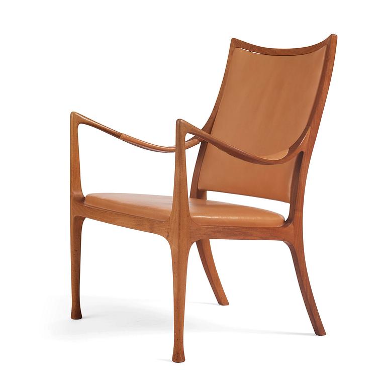 Hans Asplund, a walnut and leather easy chair, Nordiska Kompaniet, ca 1955, for the Nordiska Kompaniet beauty salon.