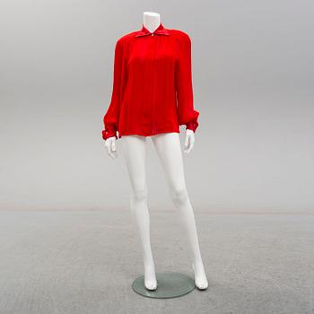 CHRISTIAN DIOR, synthetic blouse, 1970's/80's, size 8.