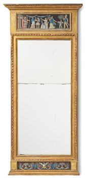 89. A late Gustavian giltwood and gouache-inset mirror, Stockholm, late 18th century.