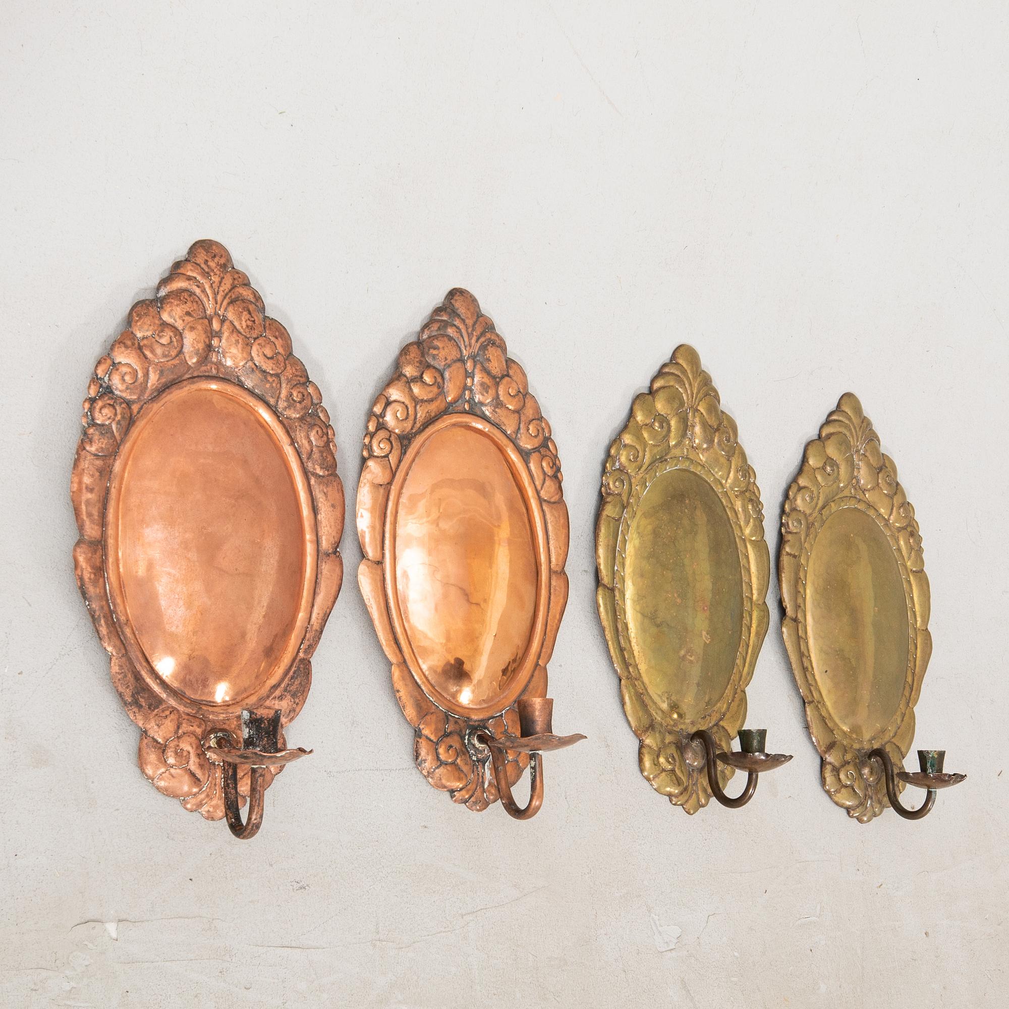 Wall sconces 2 pairs Art Nouveau early 20th century.