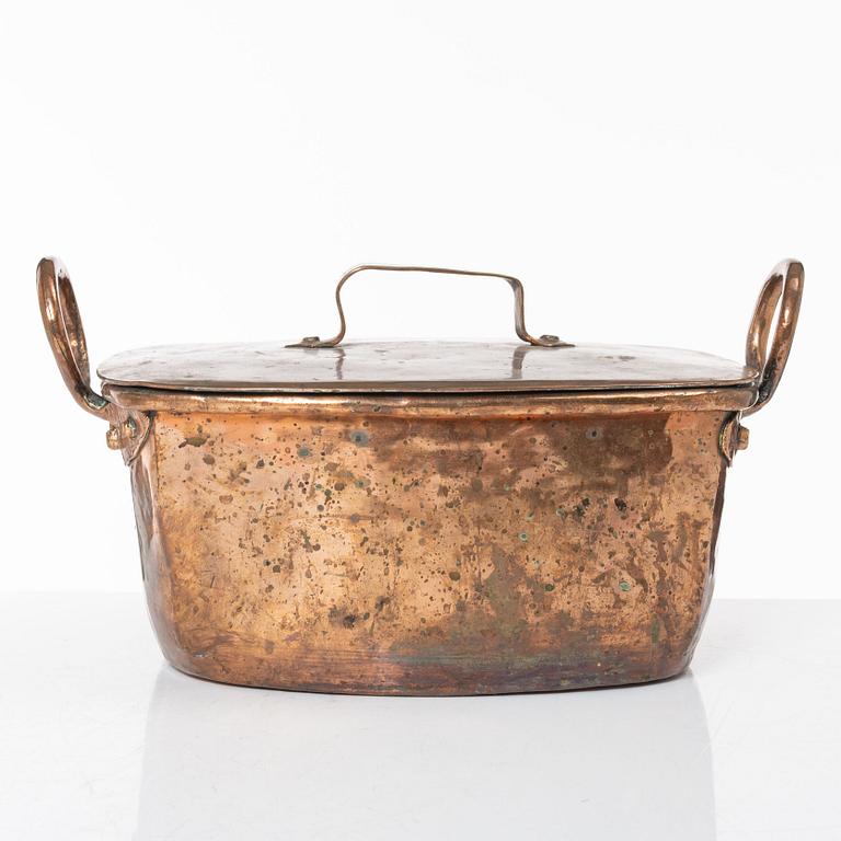 A Swedish copper cauldron and sieve, circa 1800.