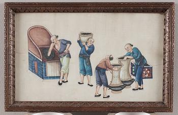 GOUACHER,14 stycken. Qingdynastin sent 1800-tal.
