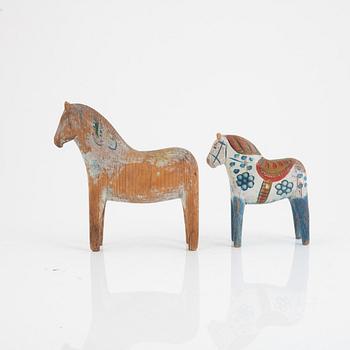 Two Swedish "Dala horses", first half of the 20th century.