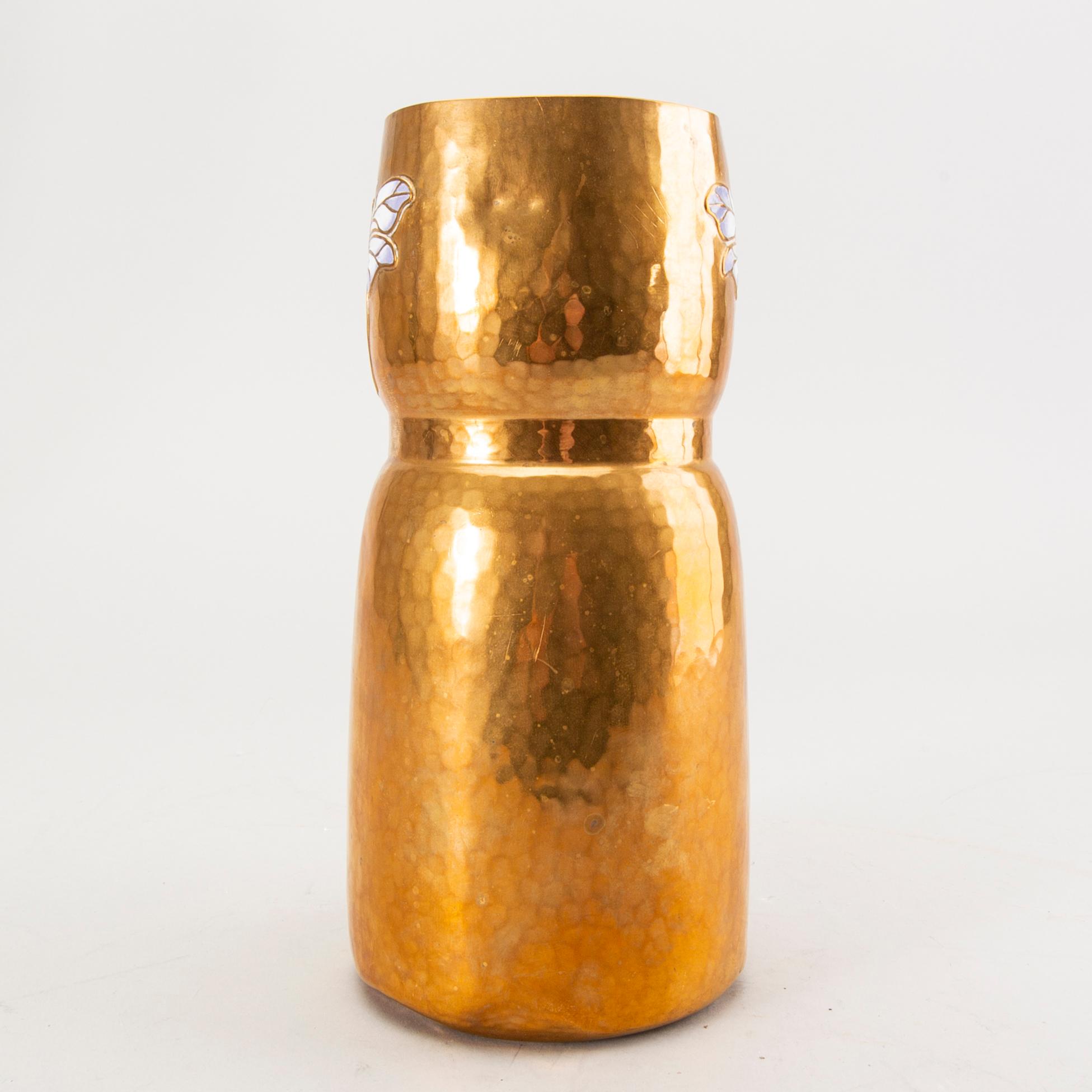 Würtembergische Metallwarenfabrik, a copper and enamel vase early 1900s.