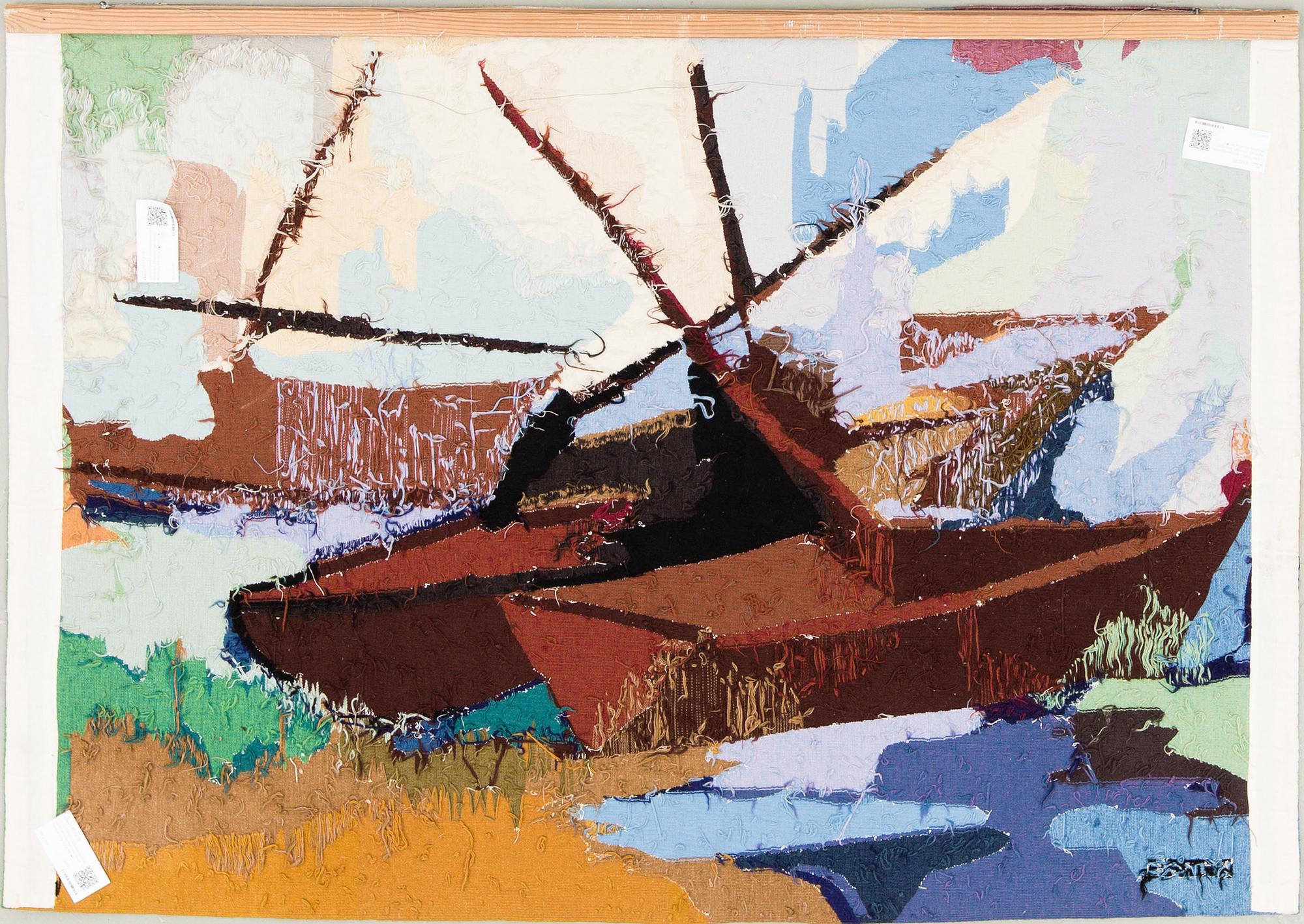 VÄVD TAPET. Gobelängteknik, signerad  Ghorbel. Sannolikt Marocko, ca 101 x 141 cm.