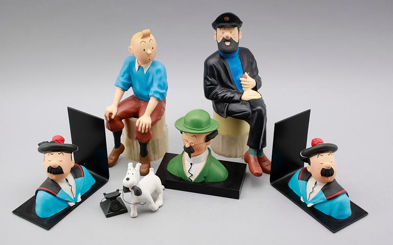 SAMLING FIGURER, 6 st, plast,"Tintin", Hergé Leblon Delienne, Frankrike, 1900-talets andra hälft.