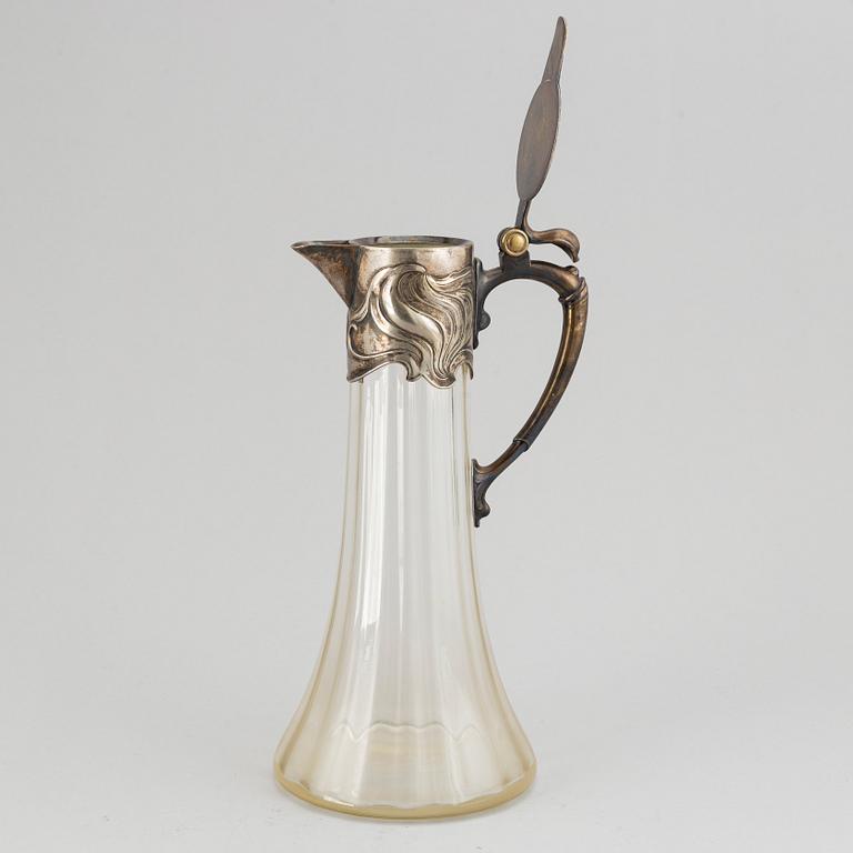 Württembergische Metallwarenfabrik, WMF, an art nouveau glass and silver plate decanter, early 20th century.