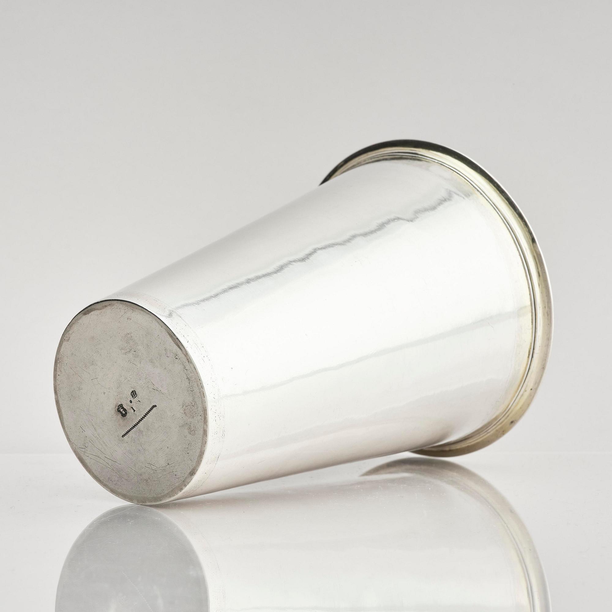 A Swedish late 17th century parcel-gilt silver beaker, mark of Johan Lund, Stockholm 1697.