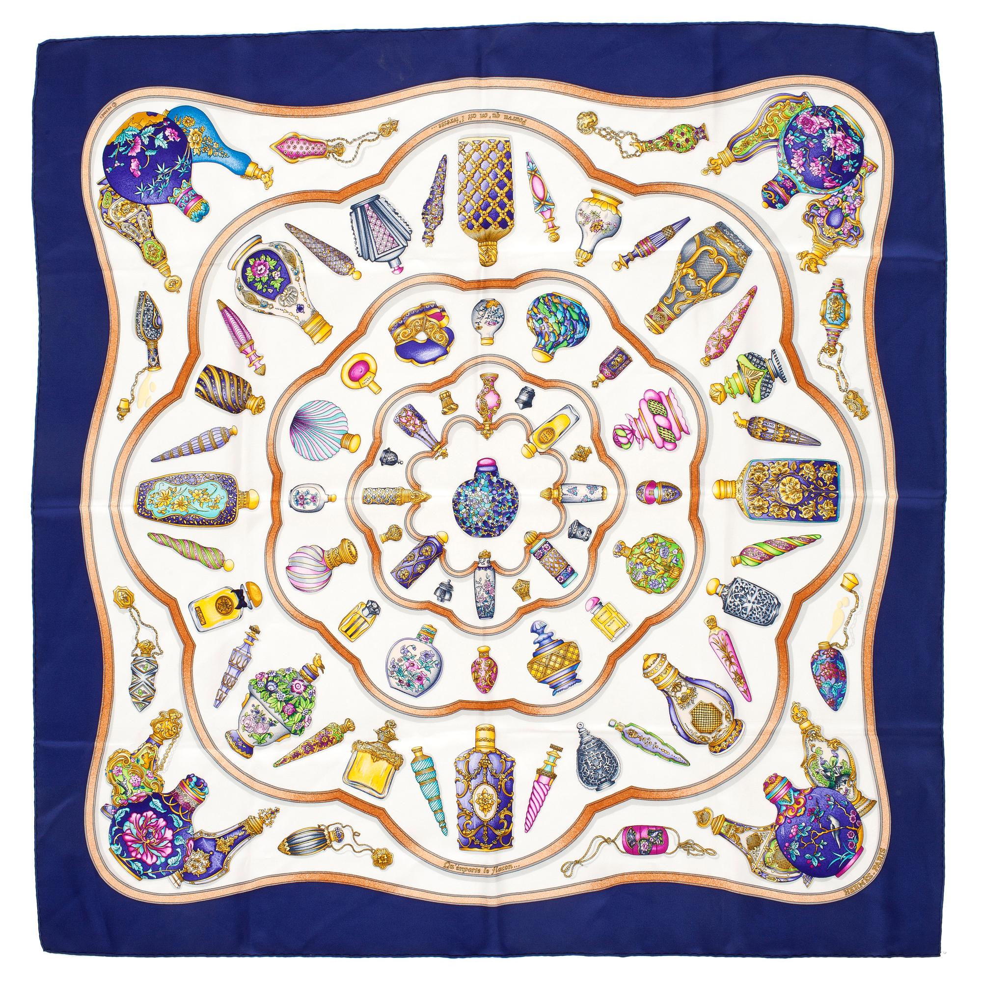 HERMÈS, silk scarf, "Qu'importe le flacon....Pourvu qu'on ait l'ivresse".