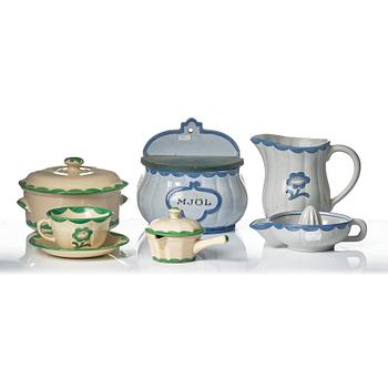 Wilhelm Kåge, 43-pieces of a 'Pyro' service including coffee grinder and spice rack, Gustavsberg, Sweden, 1930 and 1955.