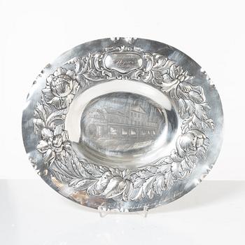 A Swedish silver Baroque style dish, marks of GAB, Stockholm 1935.