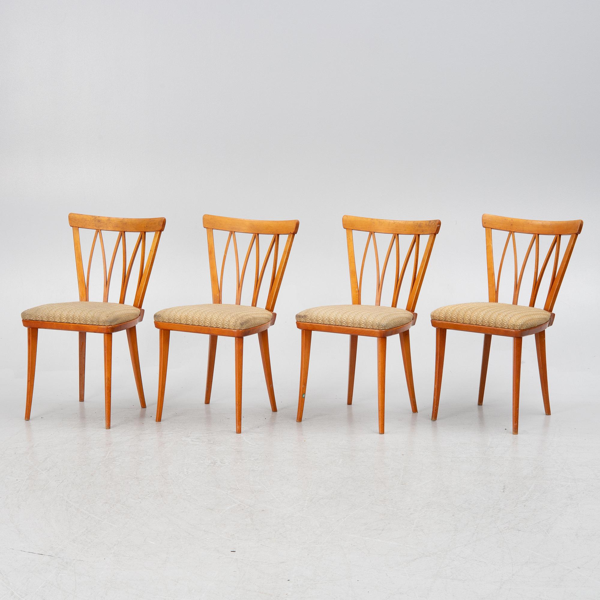 Carl Malmsten, stolar, 4 st, "Pyramid", Åfors Möbelfabrik, 1900-talets mitt.