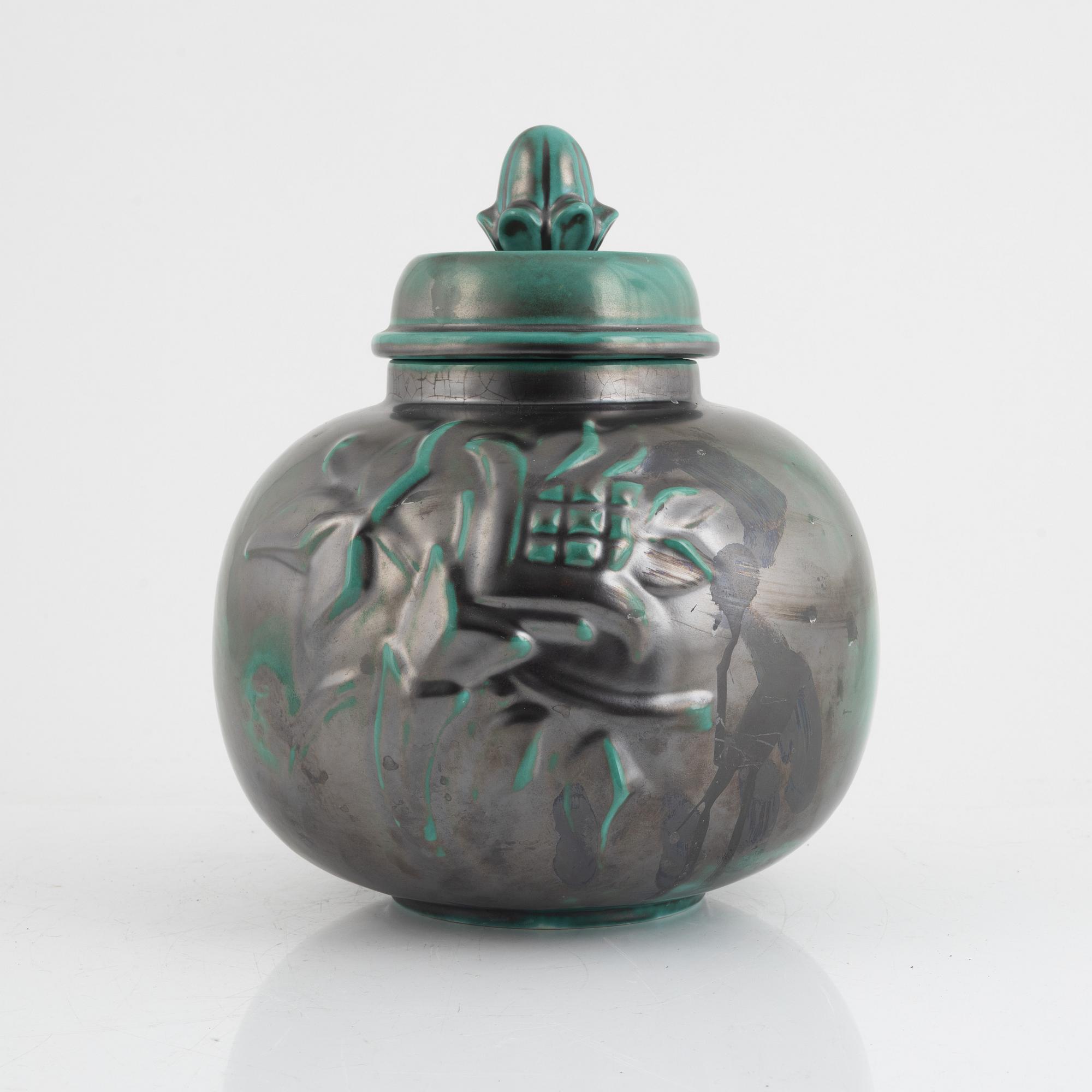 An earthenware urn with cover, Upsala-Ekeby, 1930's.
