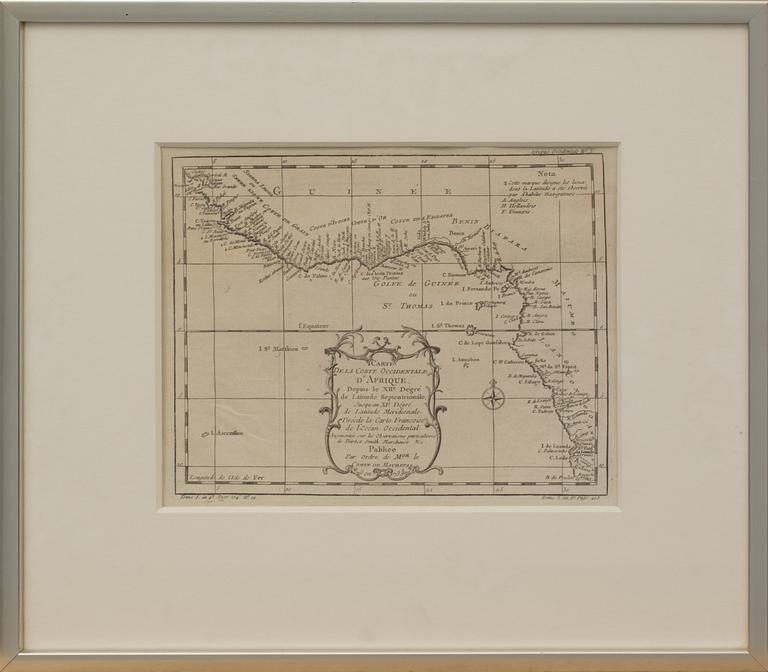 KARTOR, kopparstick, 2 st , "D' Afrique..." 1739 samt "De fyra Öresundstäderna"Braun/Hogenberg 1585. Senare avdrag.
