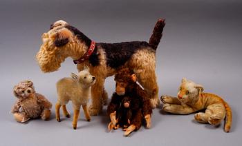 MJUKDJUR, 6 st, Steiff. 1930-50-tal.