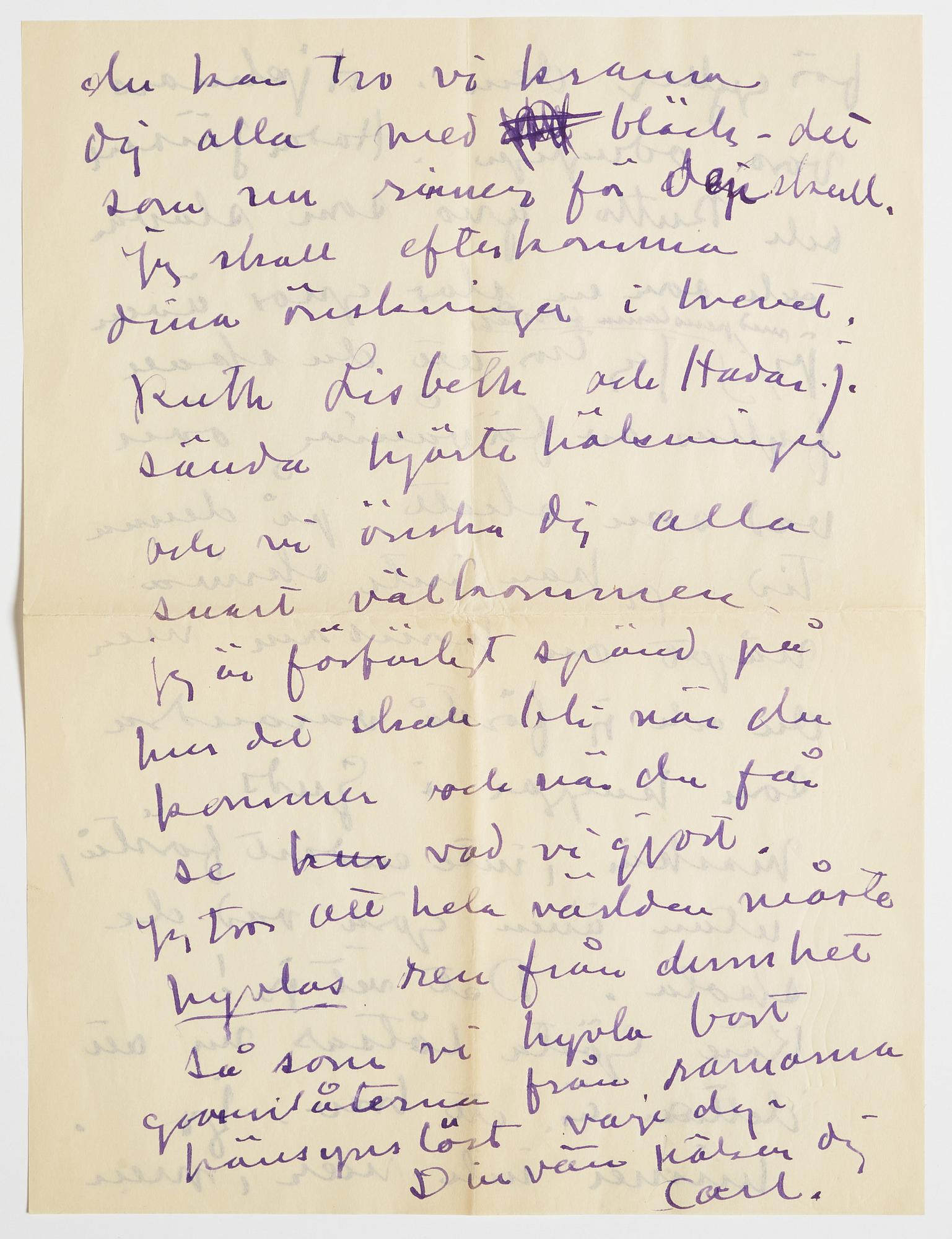 LETTER from Carl Kylberg in Stockholm to GAN (Gösta Adrian-Nilsson) in Lund. Dated 1931.