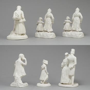 SIX PARIAN FIGURES, Gustafsberg and Rörstrand, early 20th century.