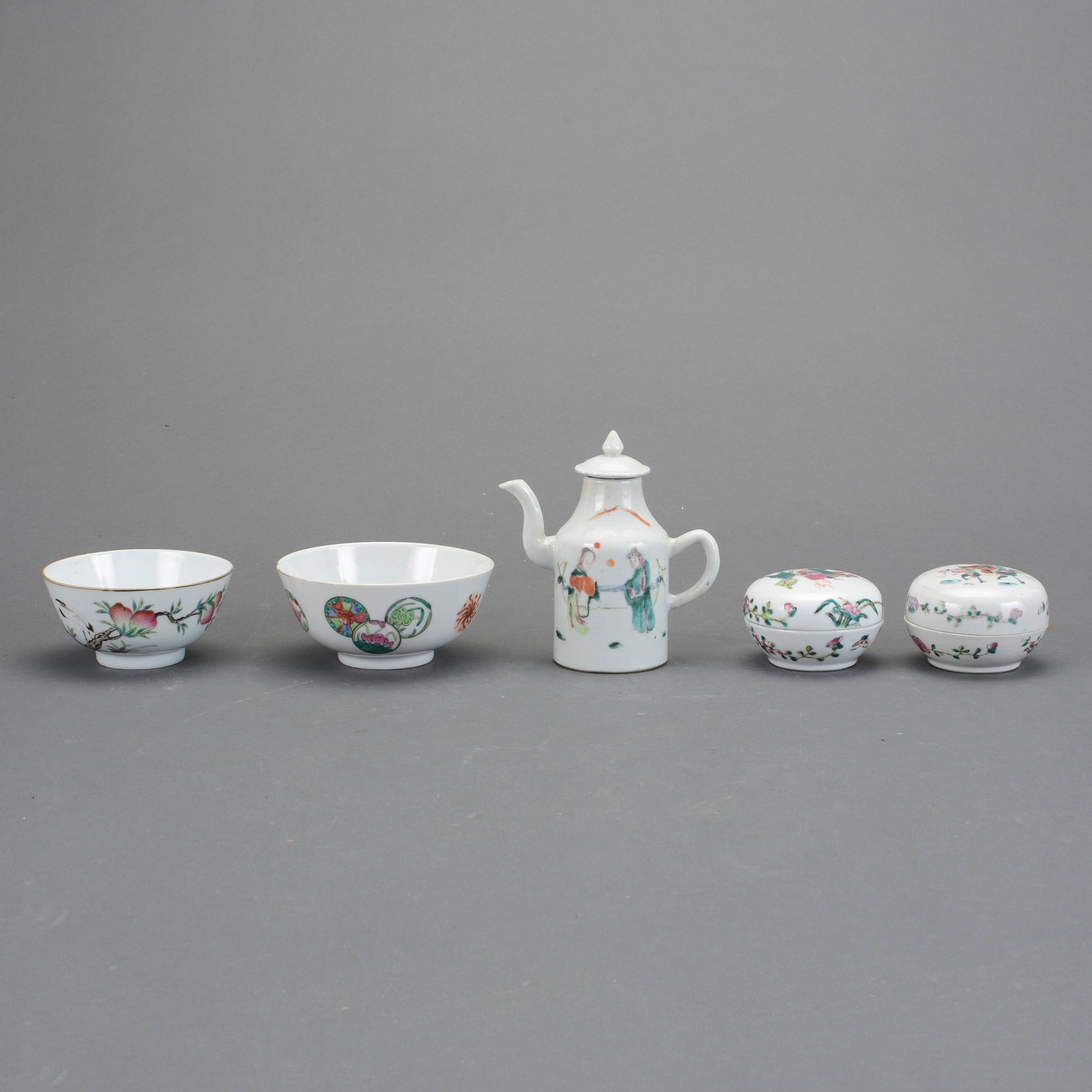 PARTI PORSLIN, 5 delar, Kina, 1800/1900-tal.