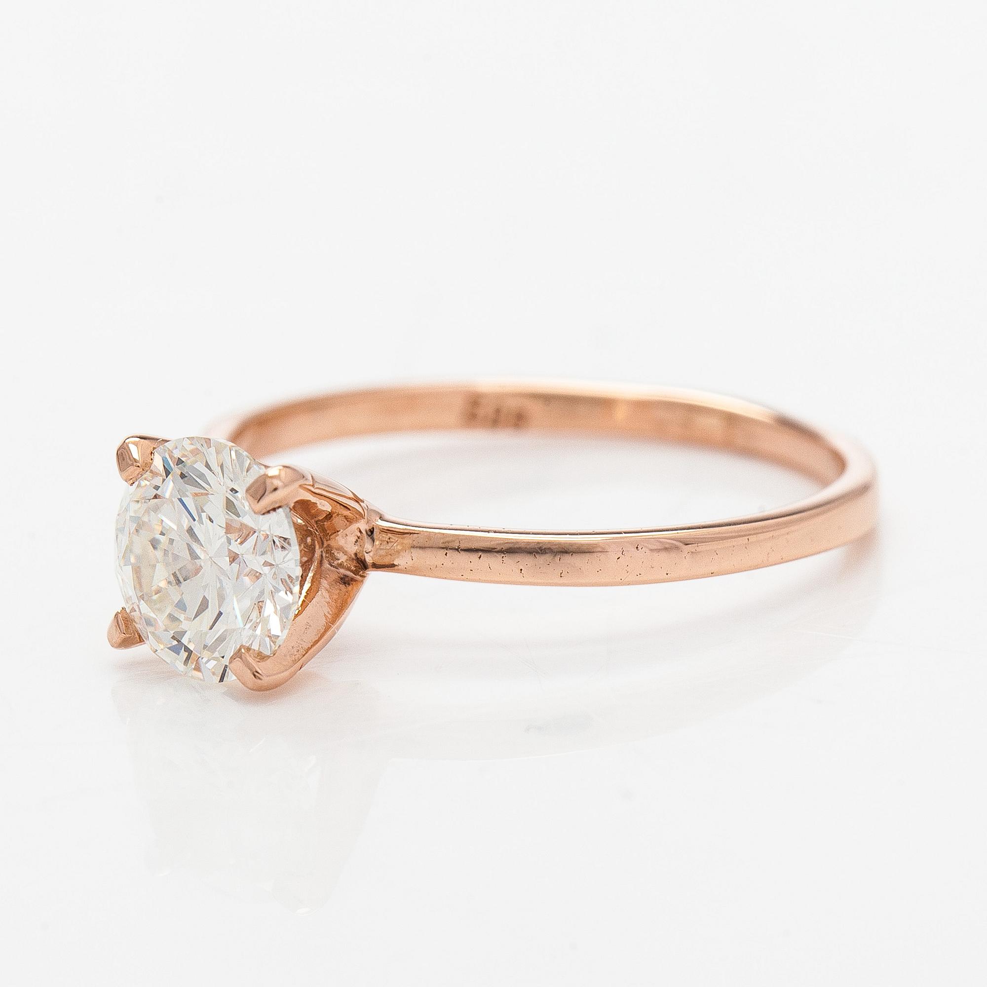 Ring, brilliant cut diamond, 14K rose gold.