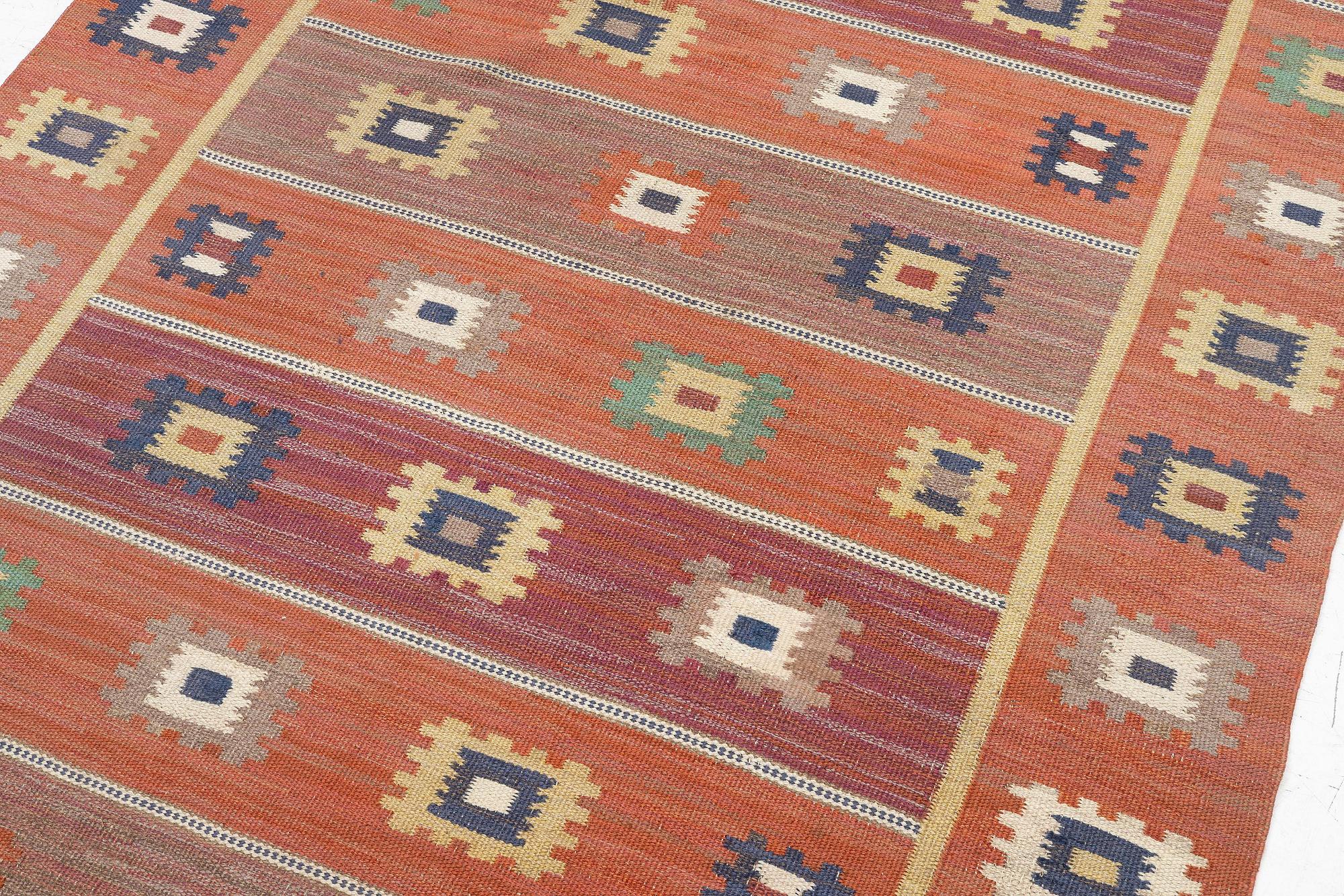 Märta Måås-Fjetterström, a carpet, 'Röd grön äng', flat weave, c. 242 x 177 cm, signed AB MMF.
